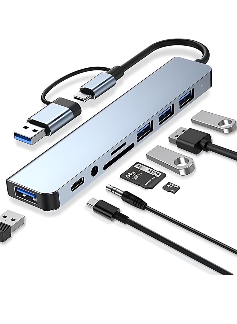 CLAVON محور USB C موزع USB، 8 في 1 موسع USB، محول موزع USB متعدد المنافذ، محطة توسيع، محور USB، منافذ نقل البيانات، منفذ شحن لجهاز iPad Pro/الكمبيوتر المحمول/الهواتف - Image 1
